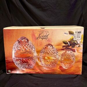 Cristal d’Arques Lead Crystal Nesting Egg Set Trio Candy Dishes Vtg 2002 Easter